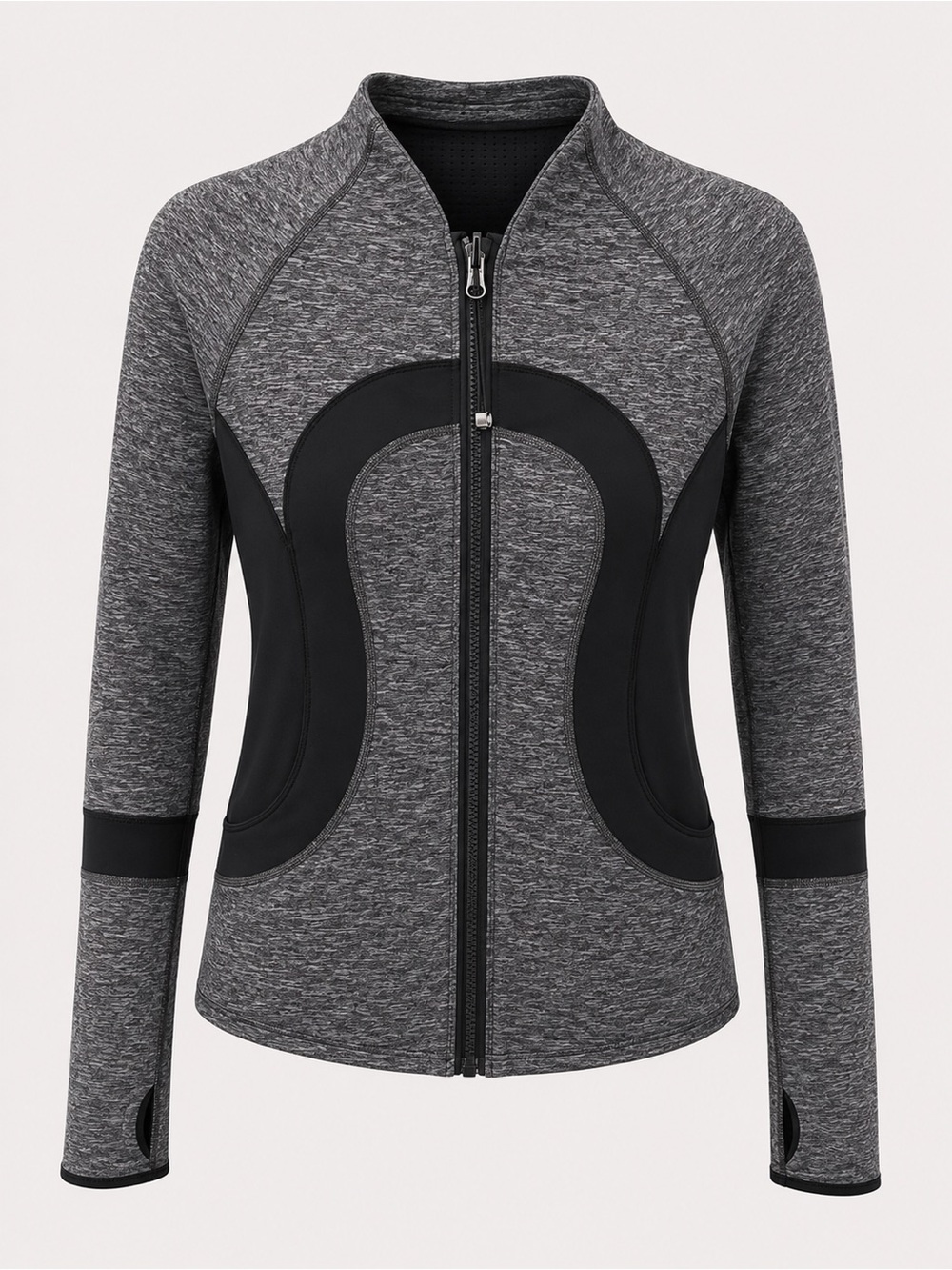 Women's Lululemon Grey Heather Zip-Front Active Jacket Reversible to black.